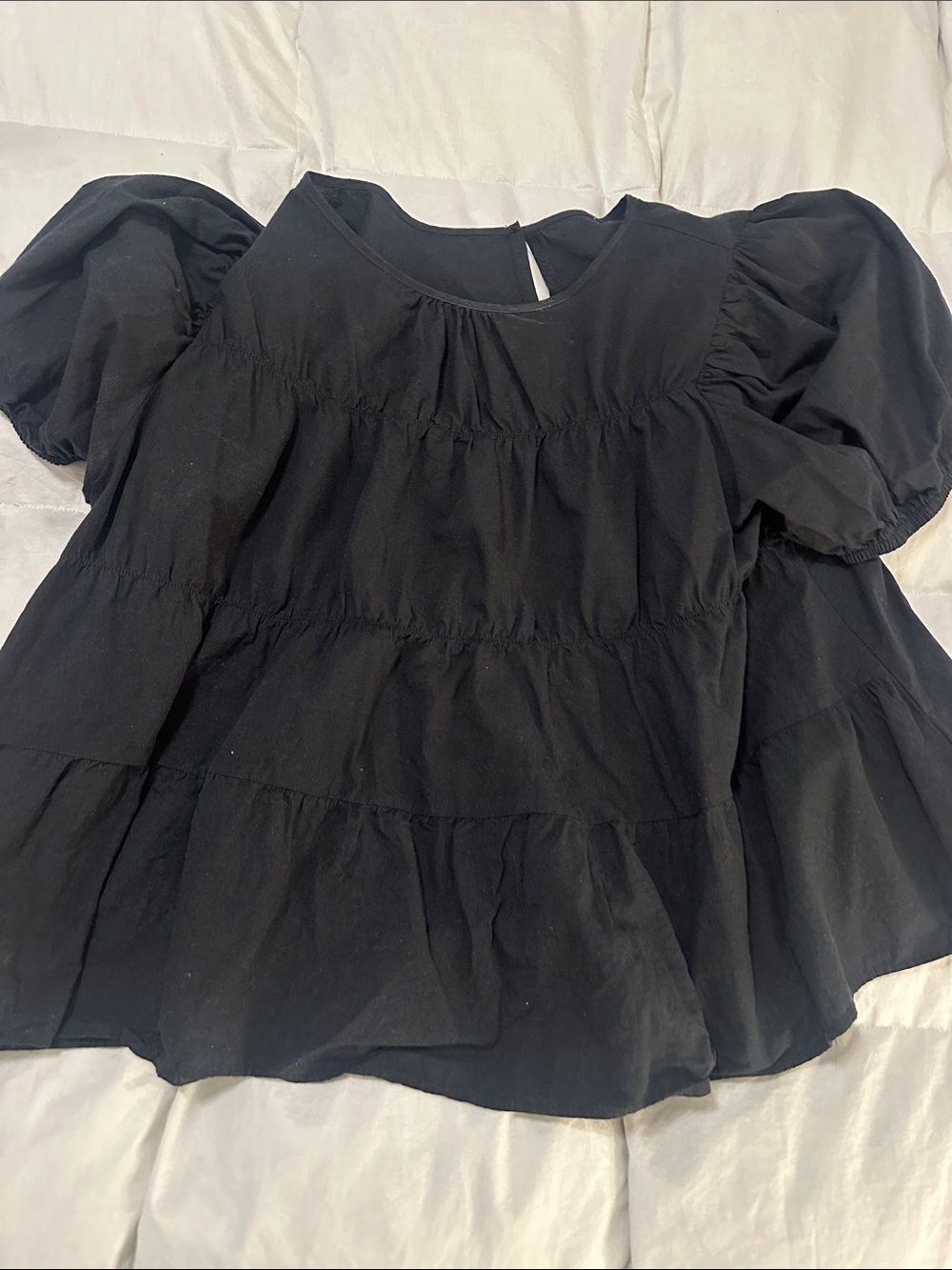 Black Puff-Sleeve Tiered Top Amazon